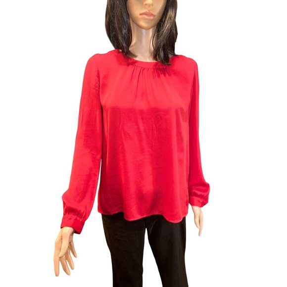 LOFT Long Sleeve Pin Tuck French Cuff Blouse in Red - Picture 3 of 8